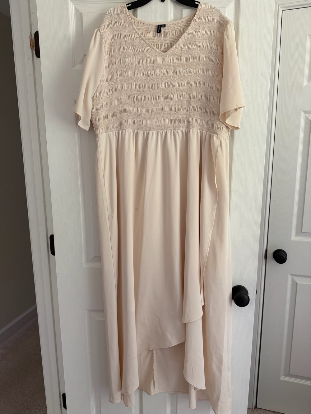 Amazon Cream Midi Dress with Smocked Bodice